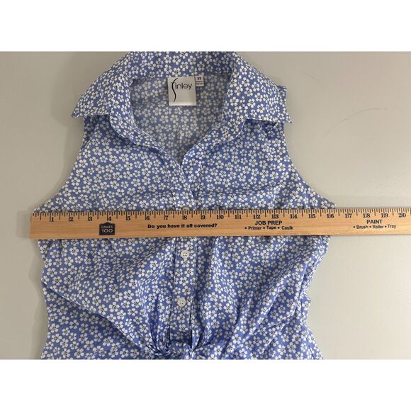 Finley Women's Sleeveless Button Up Top Blouse Blue Floral Tie Front Size XS - Picture 6 of 10